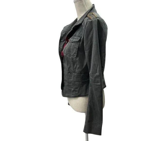 Free People Military Band Jacket Gray Cropped Blazer Epaulettes & Brass Buttons - Picture 4 of 12